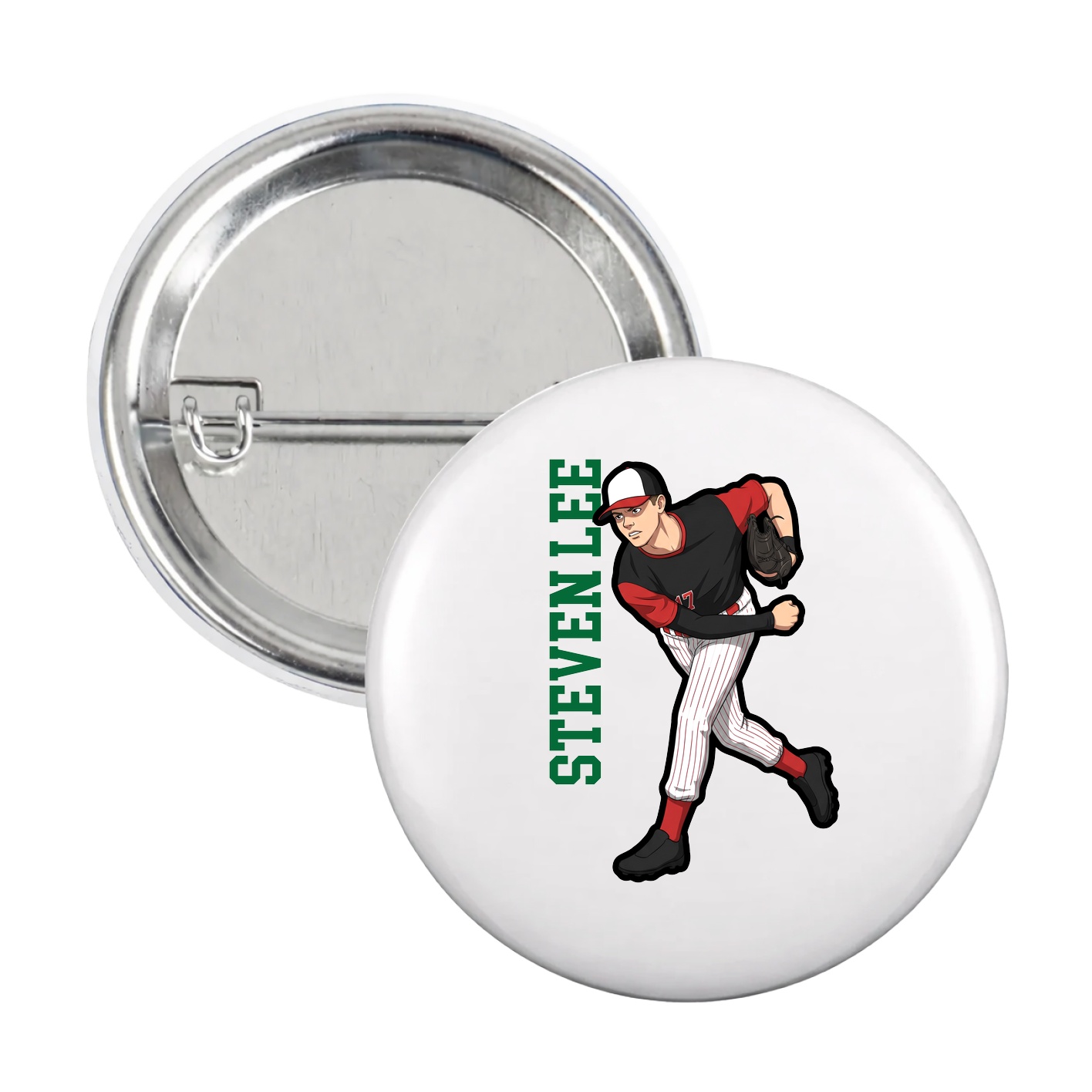 Game Day Button — Name Vertical in White
