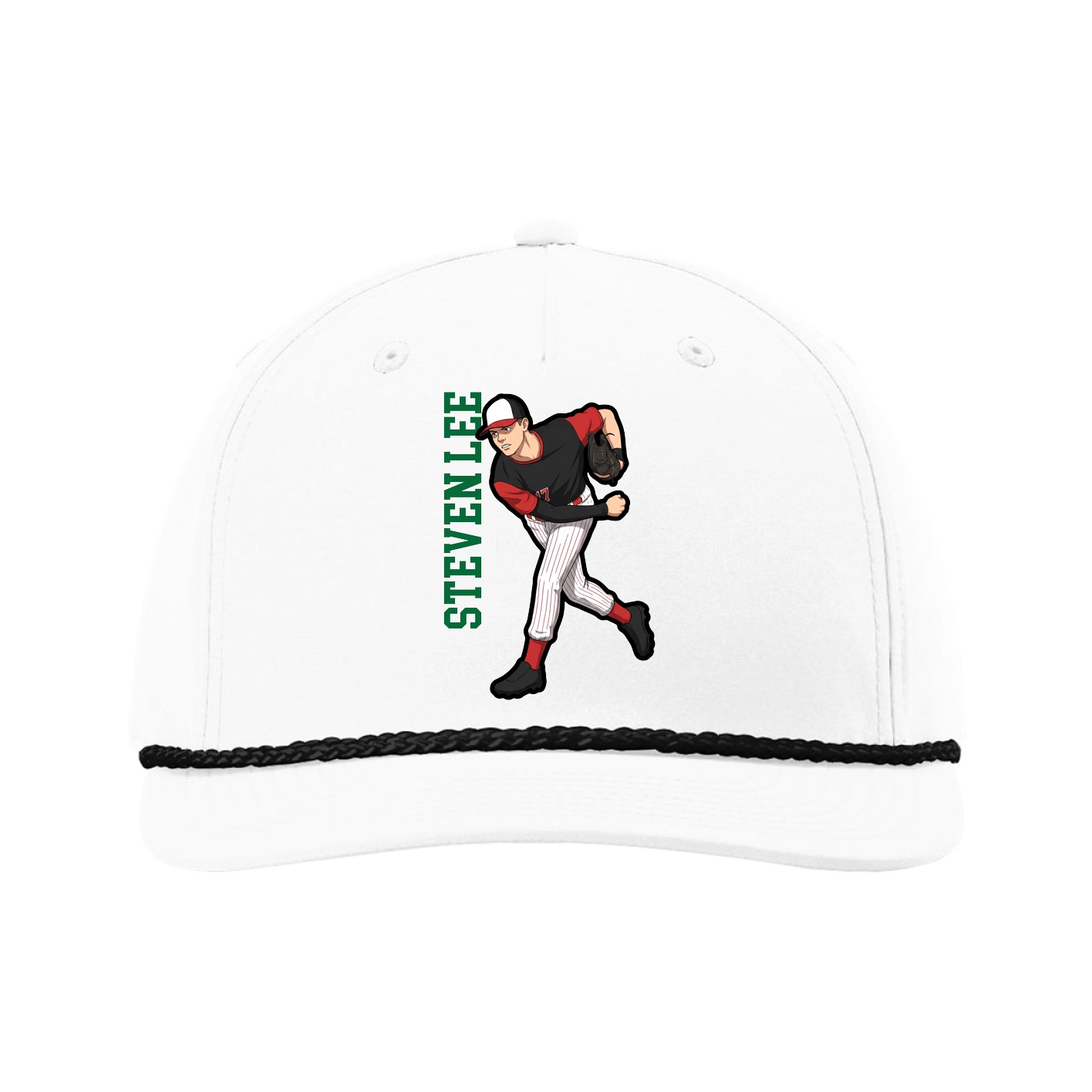 Five-Panel Classic Rope Cap — Name Vertical in White