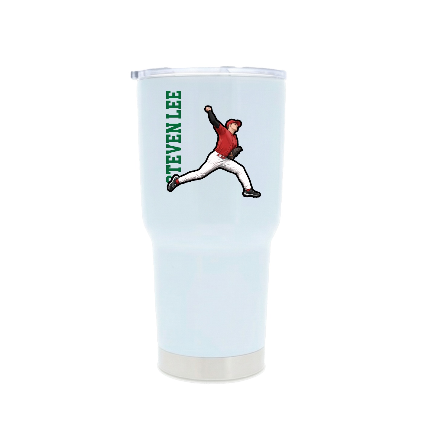 30oz Stainless Steel Tumbler — Name Vertical in White
