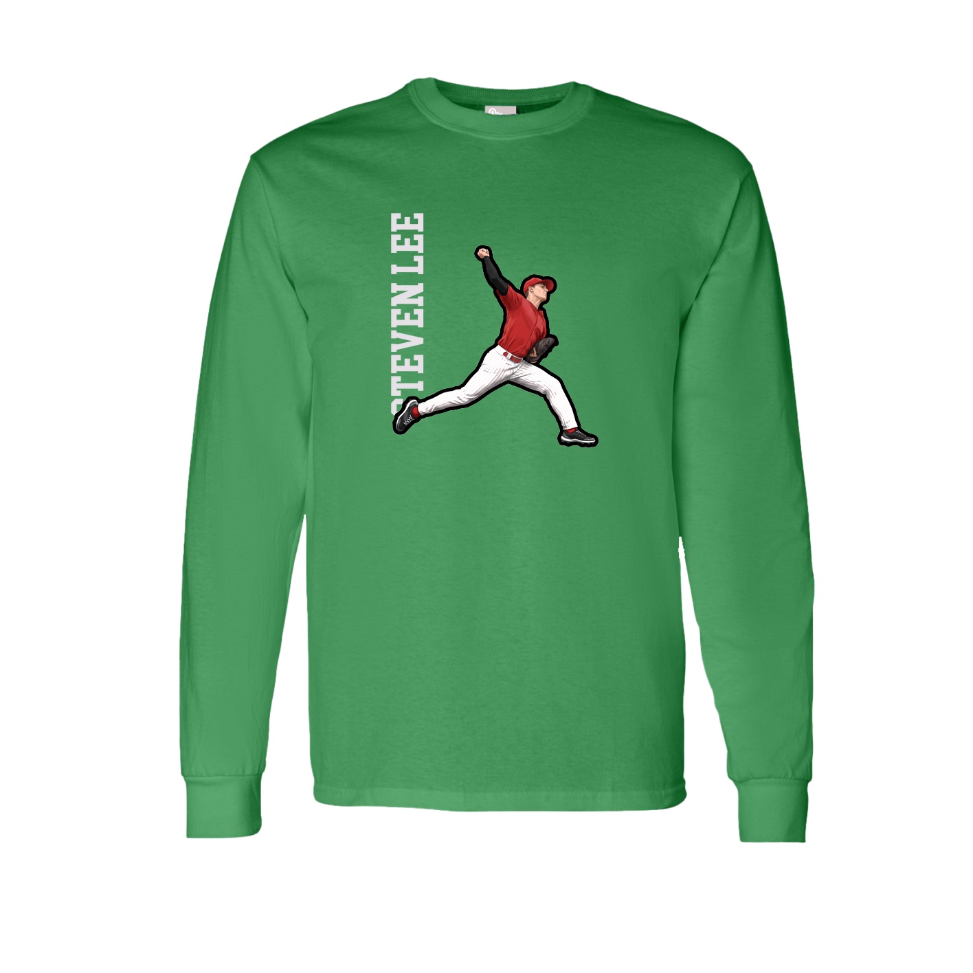 Long Sleeve Tee — Name Vertical in Green
