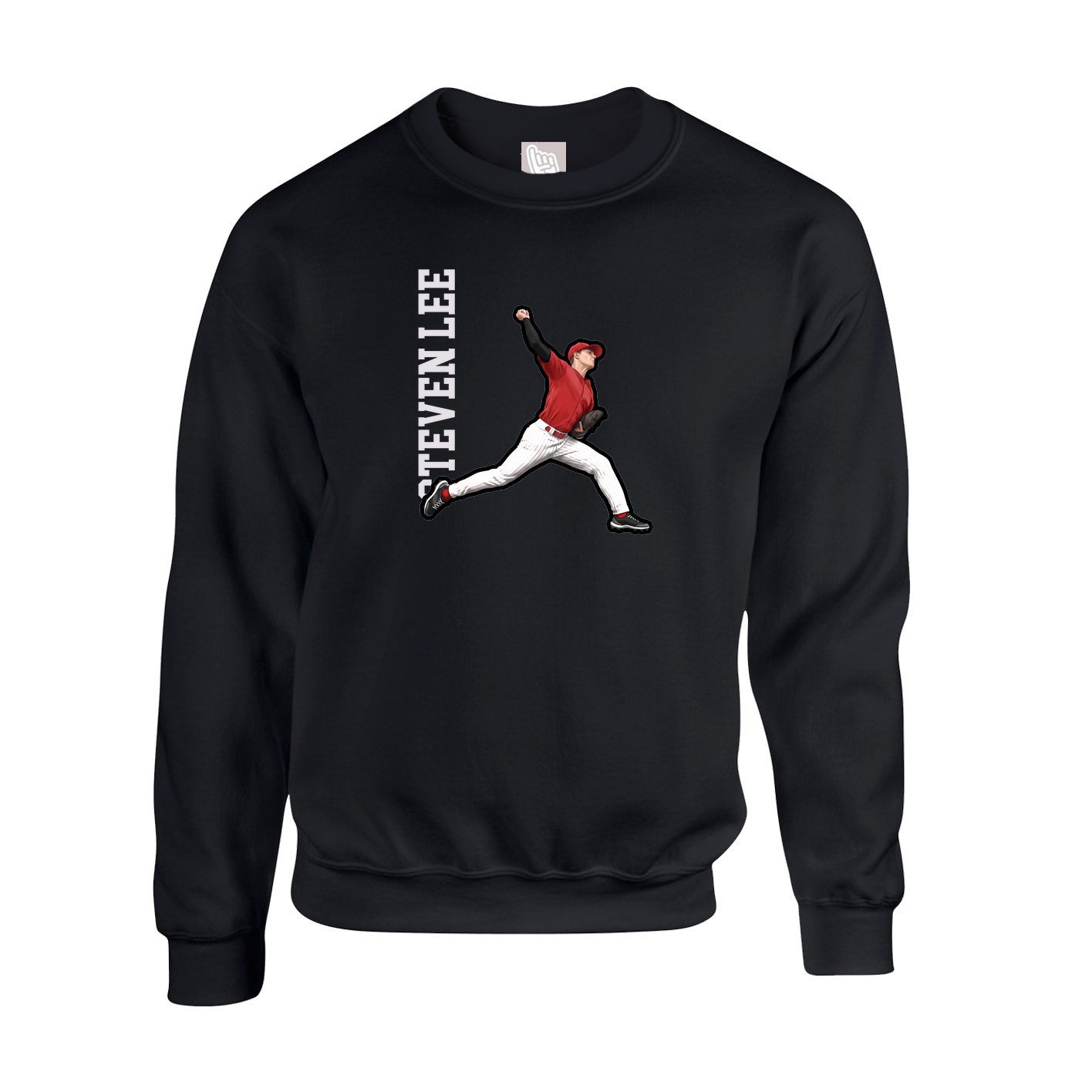 Fleece Crew — Name Vertical in Black