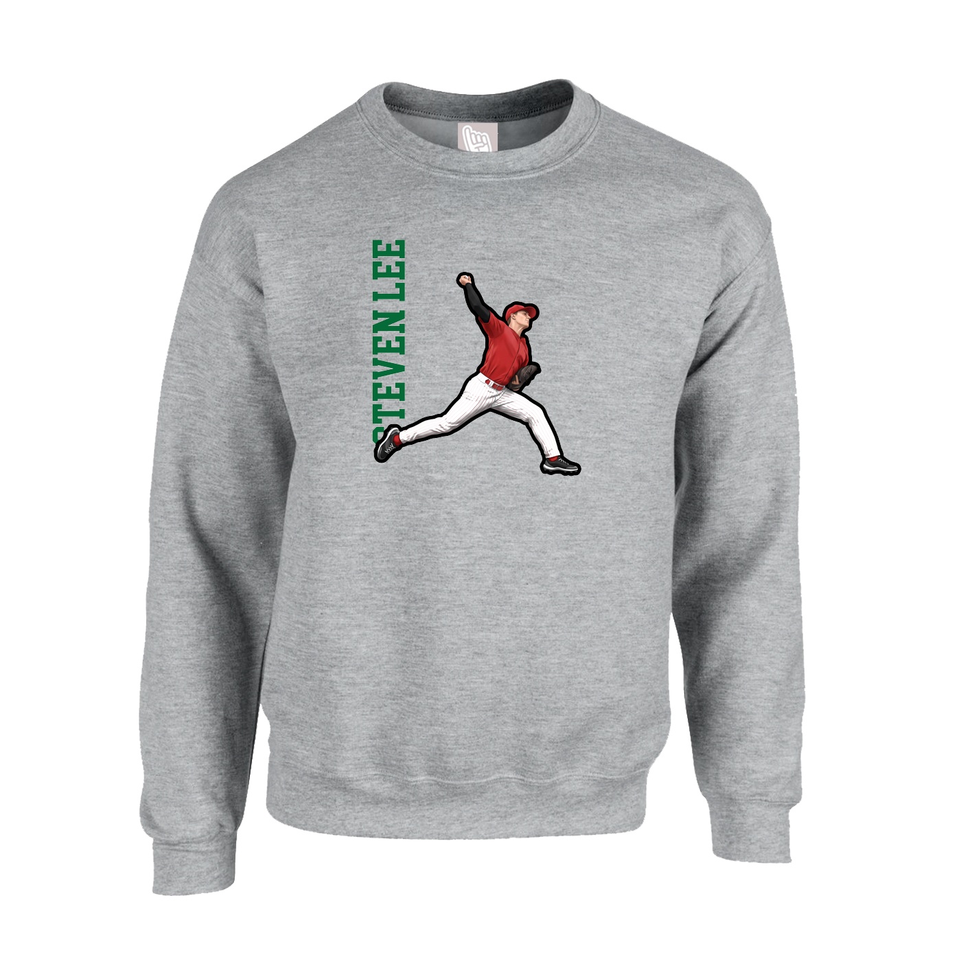 Fleece Crew — Name Vertical in Grey