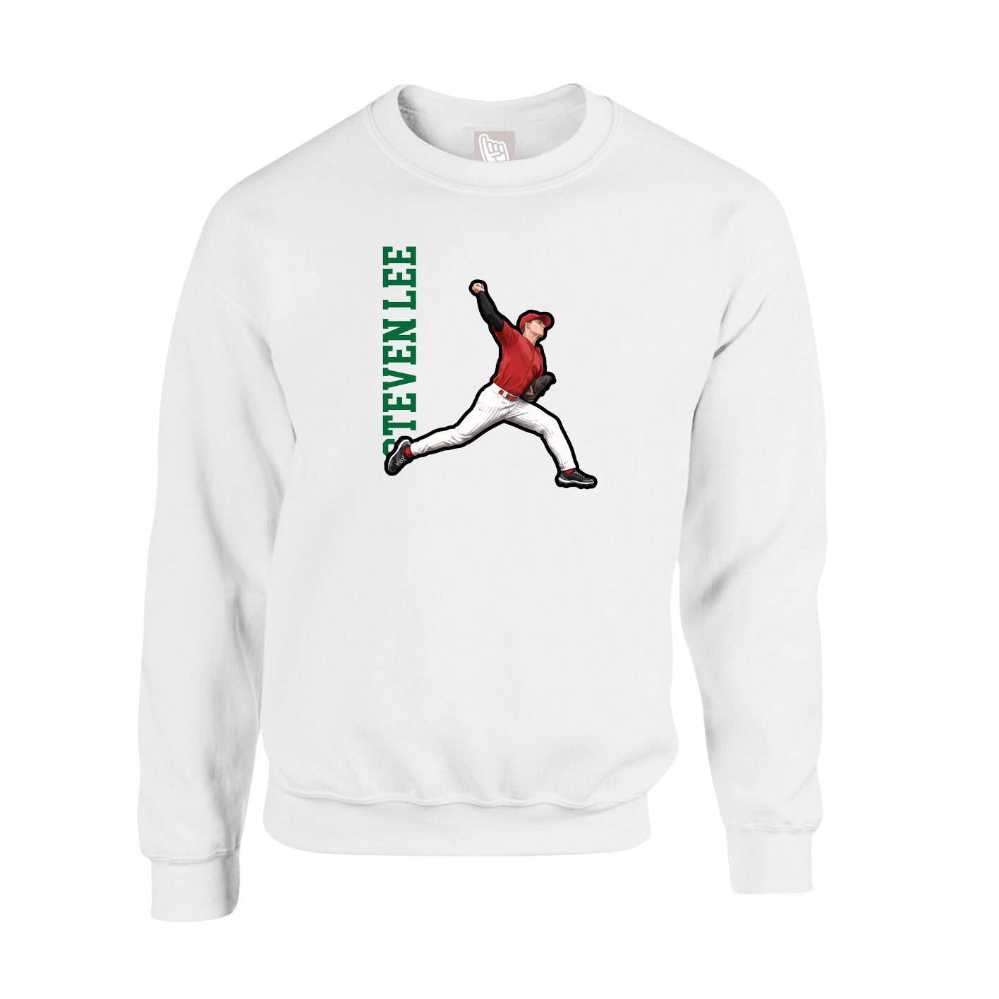 Fleece Crew — Name Vertical in White
