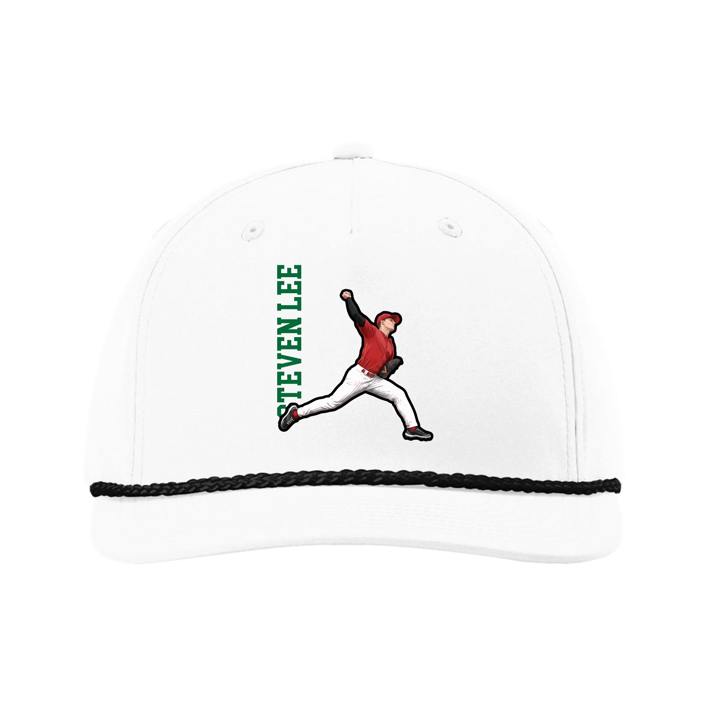 Five-Panel Classic Rope Cap — Name Vertical in White