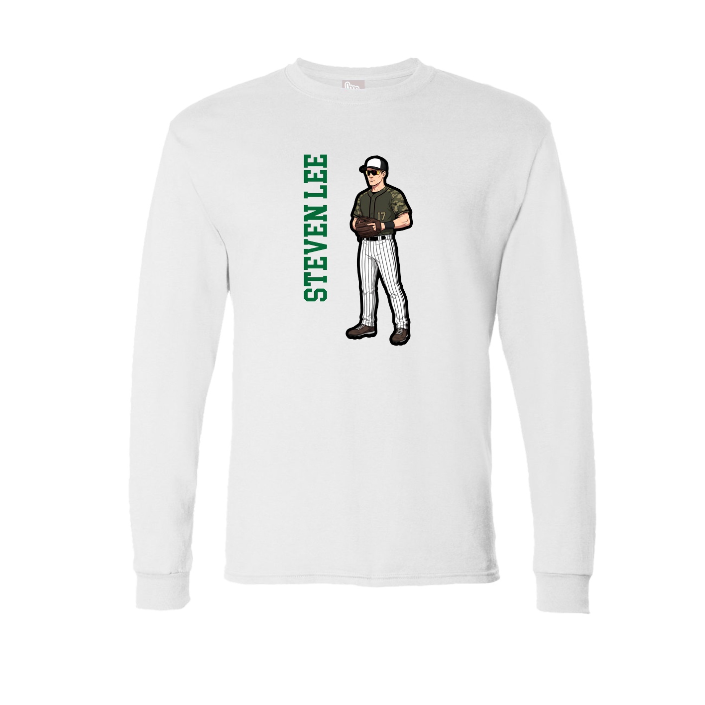 Long Sleeve Tee — Name Vertical in White