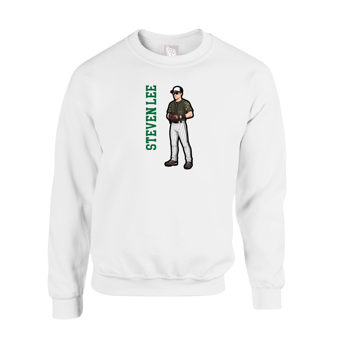 Fleece Crew — Name Vertical in White