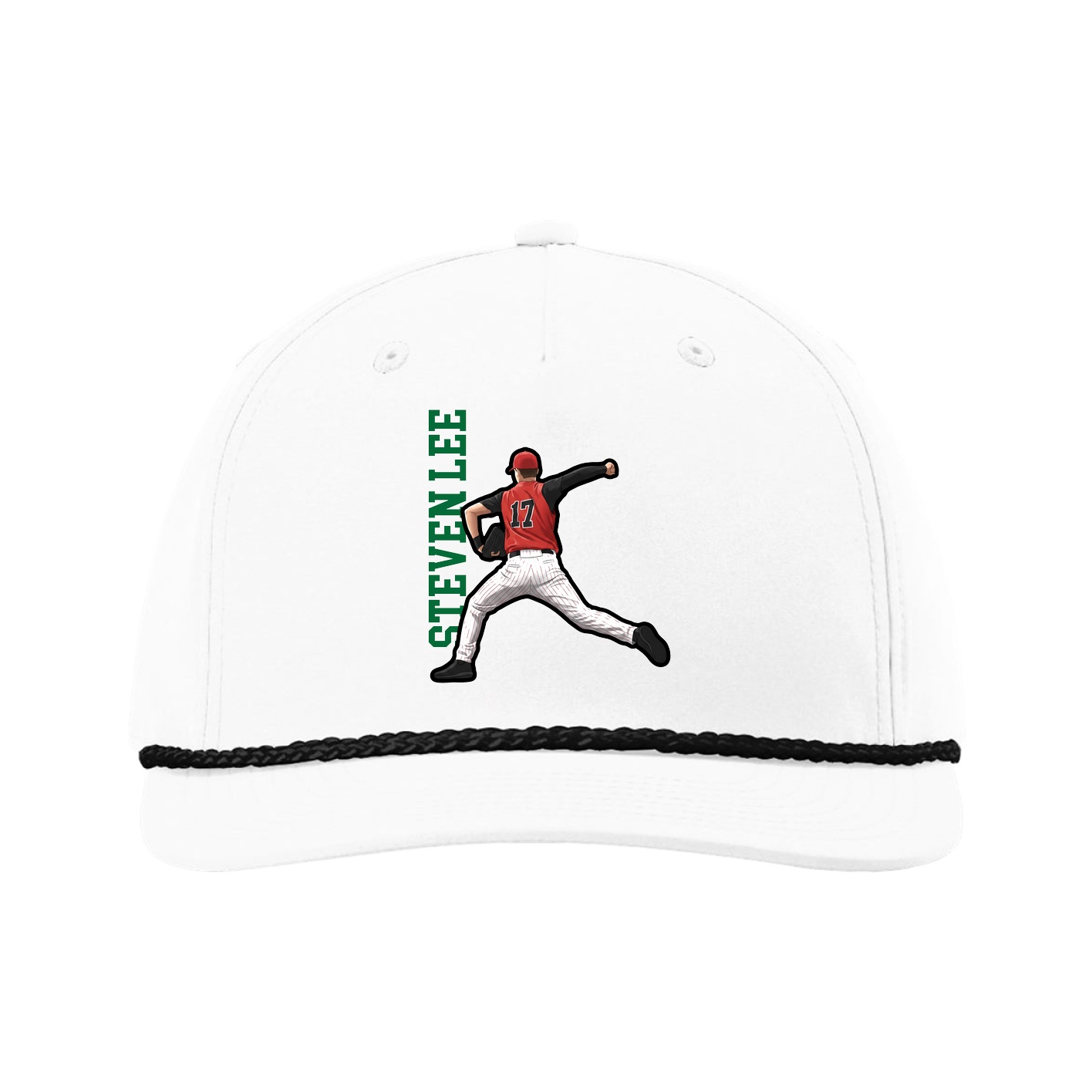 Five-Panel Classic Rope Cap — Name Vertical in White