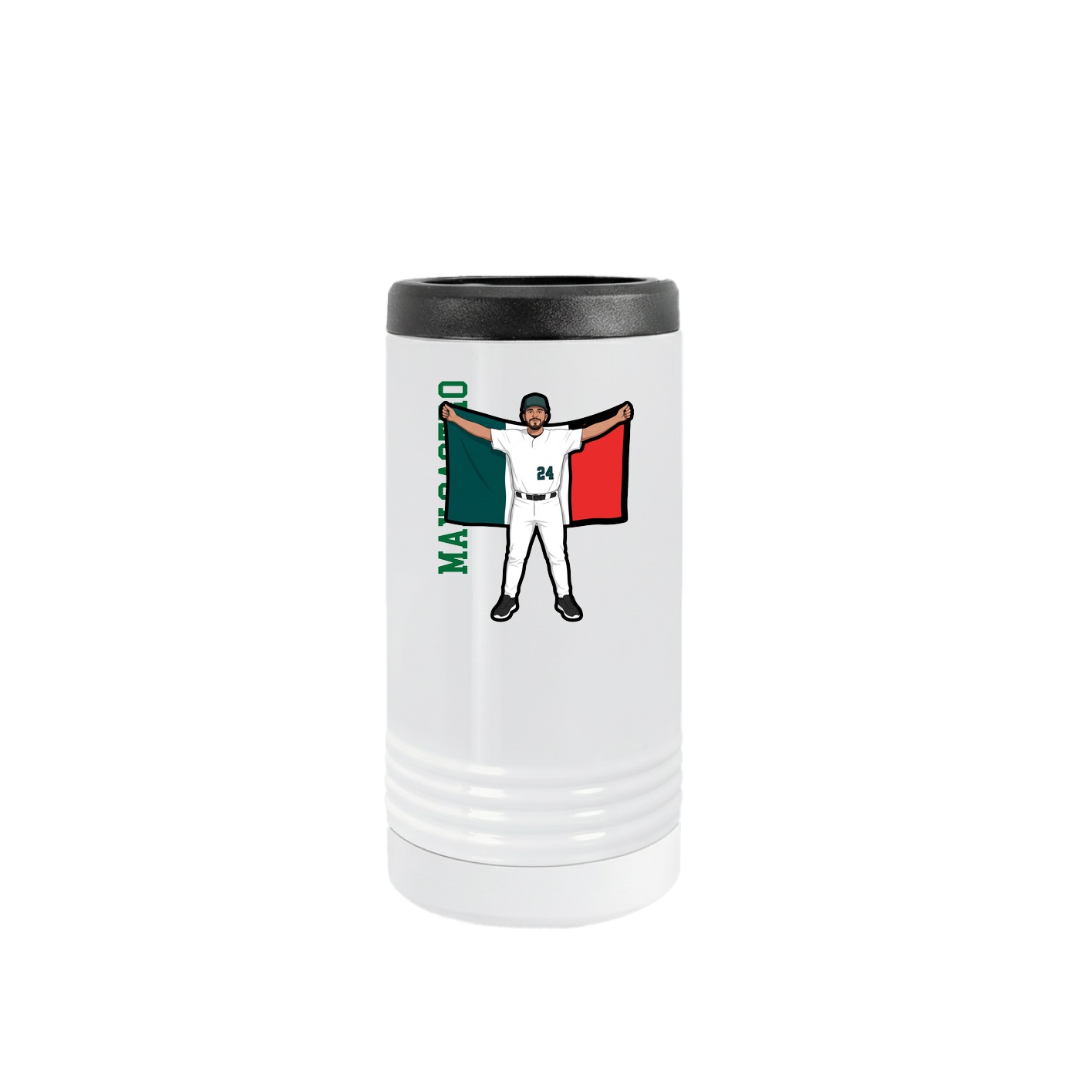 Slim Beverage Holder — Name Vertical in White