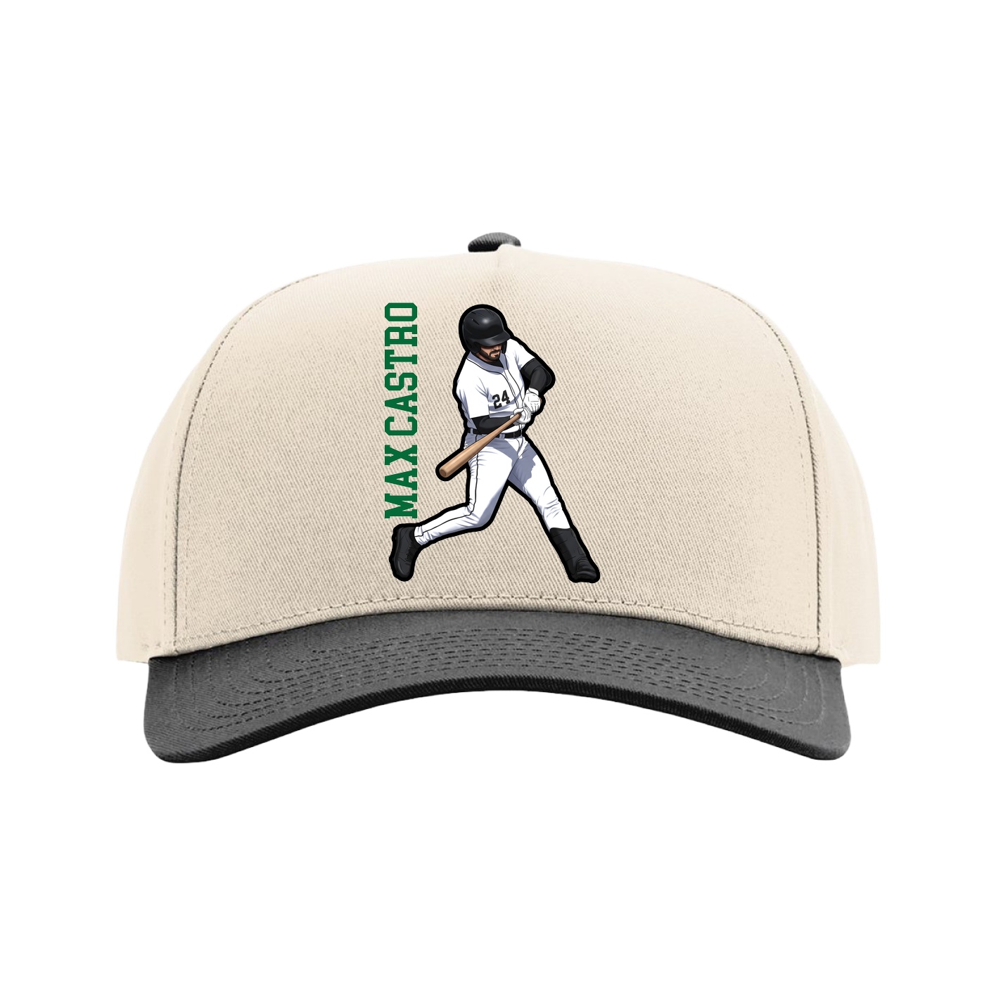 Full Fabric Five-Panel Champ Cap — Name Vertical in Cream/Black