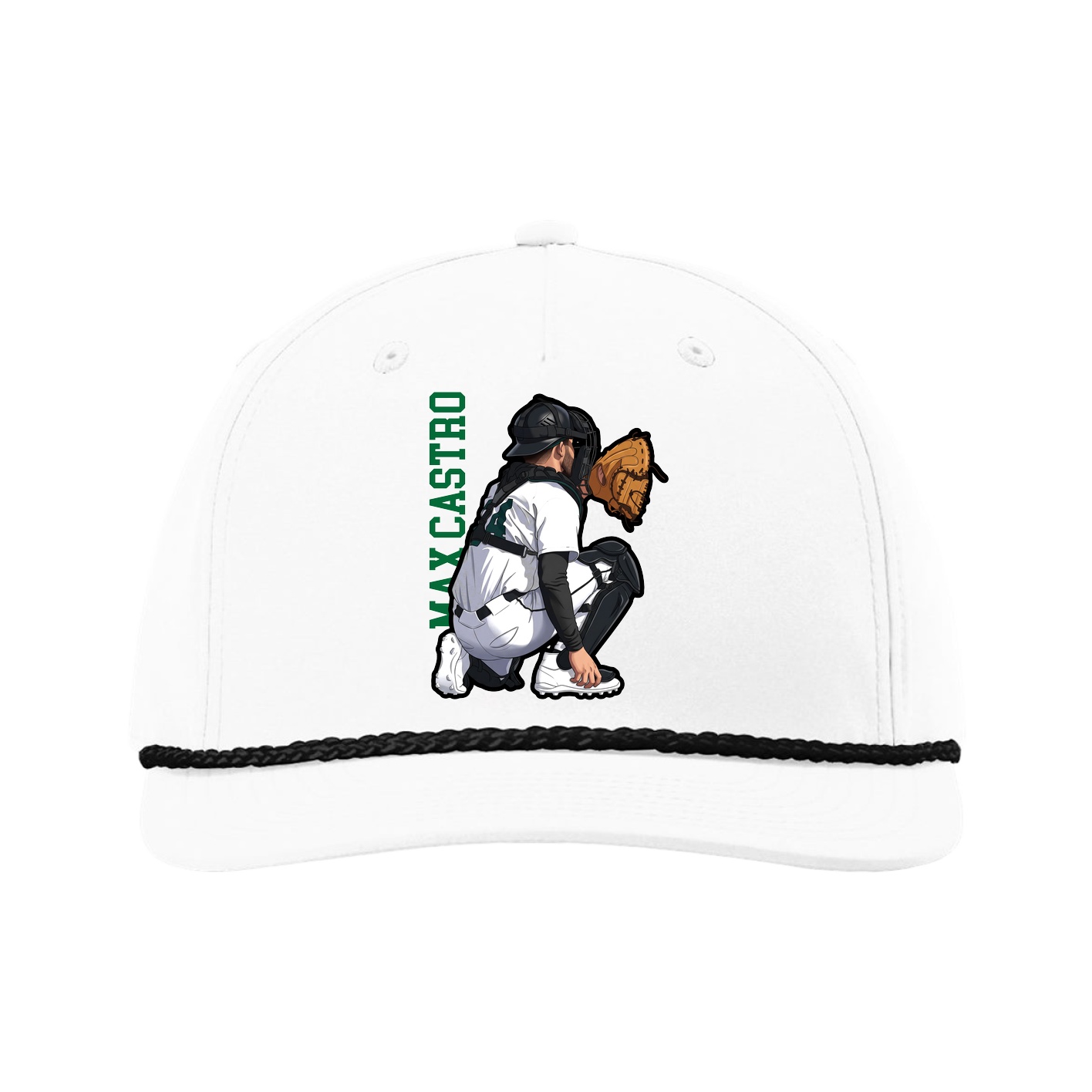 Five-Panel Classic Rope Cap — Name Vertical in White