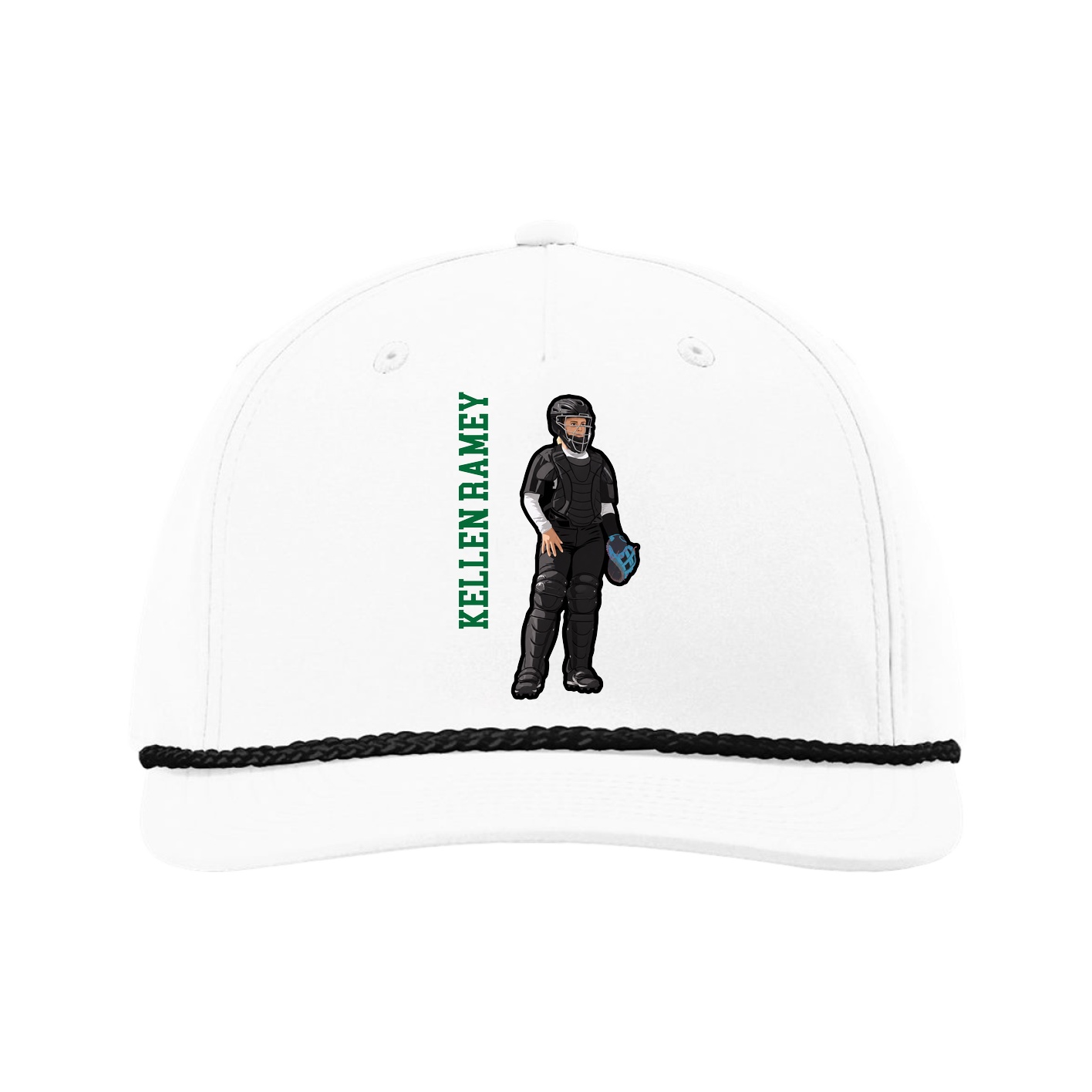 Five-Panel Classic Rope Cap — Name Vertical in White