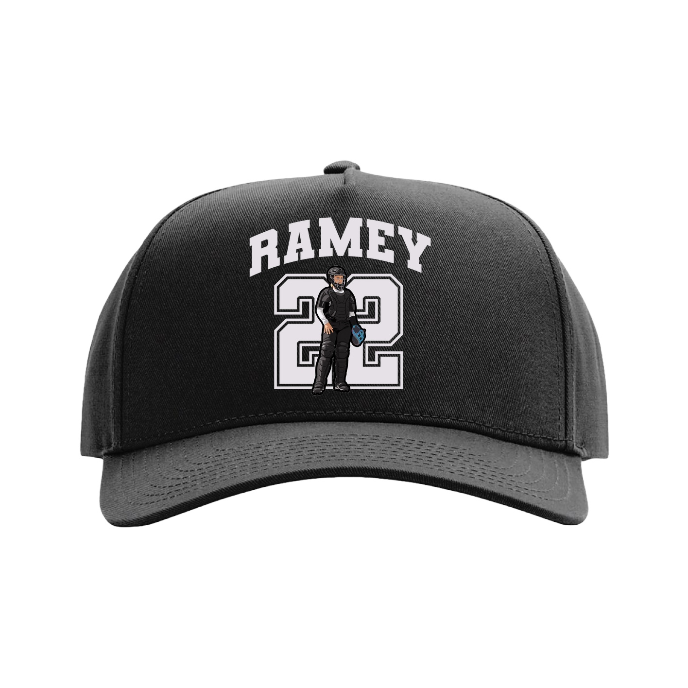 Full Fabric Five-Panel Champ Cap — Number in Black