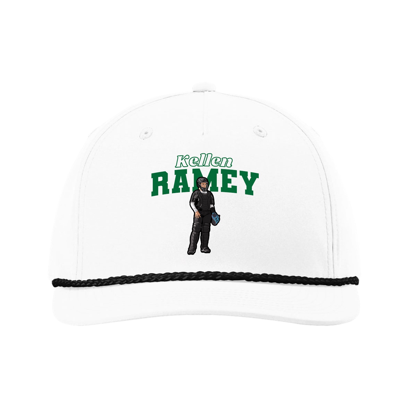 Five-Panel Classic Rope Cap — Name Arch in White