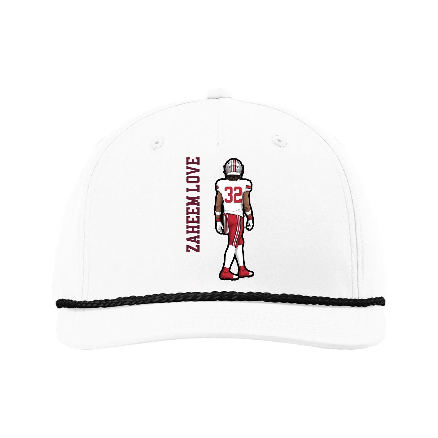 Five-Panel Classic Rope Cap — Name Vertical in White