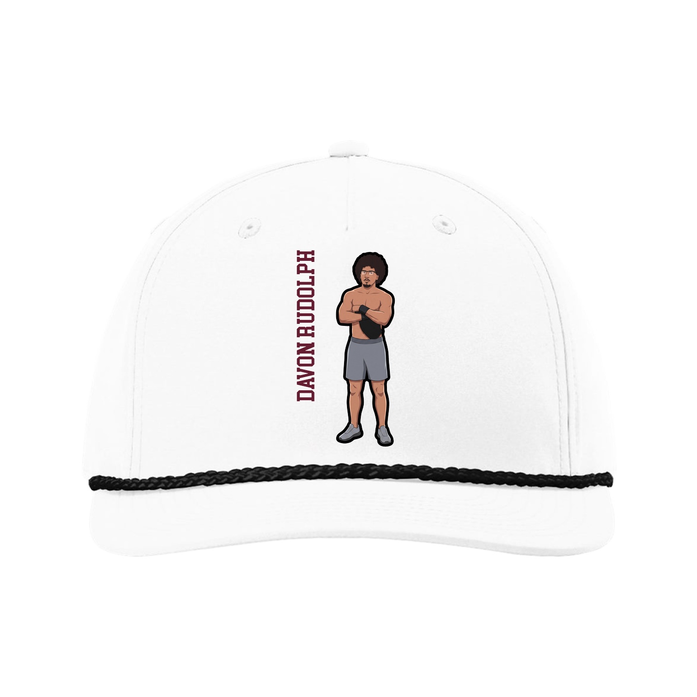 Five-Panel Classic Rope Cap — Name Vertical in White