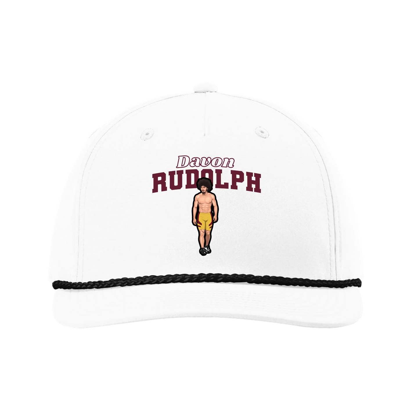 Five-Panel Classic Rope Cap — Name Arch in White