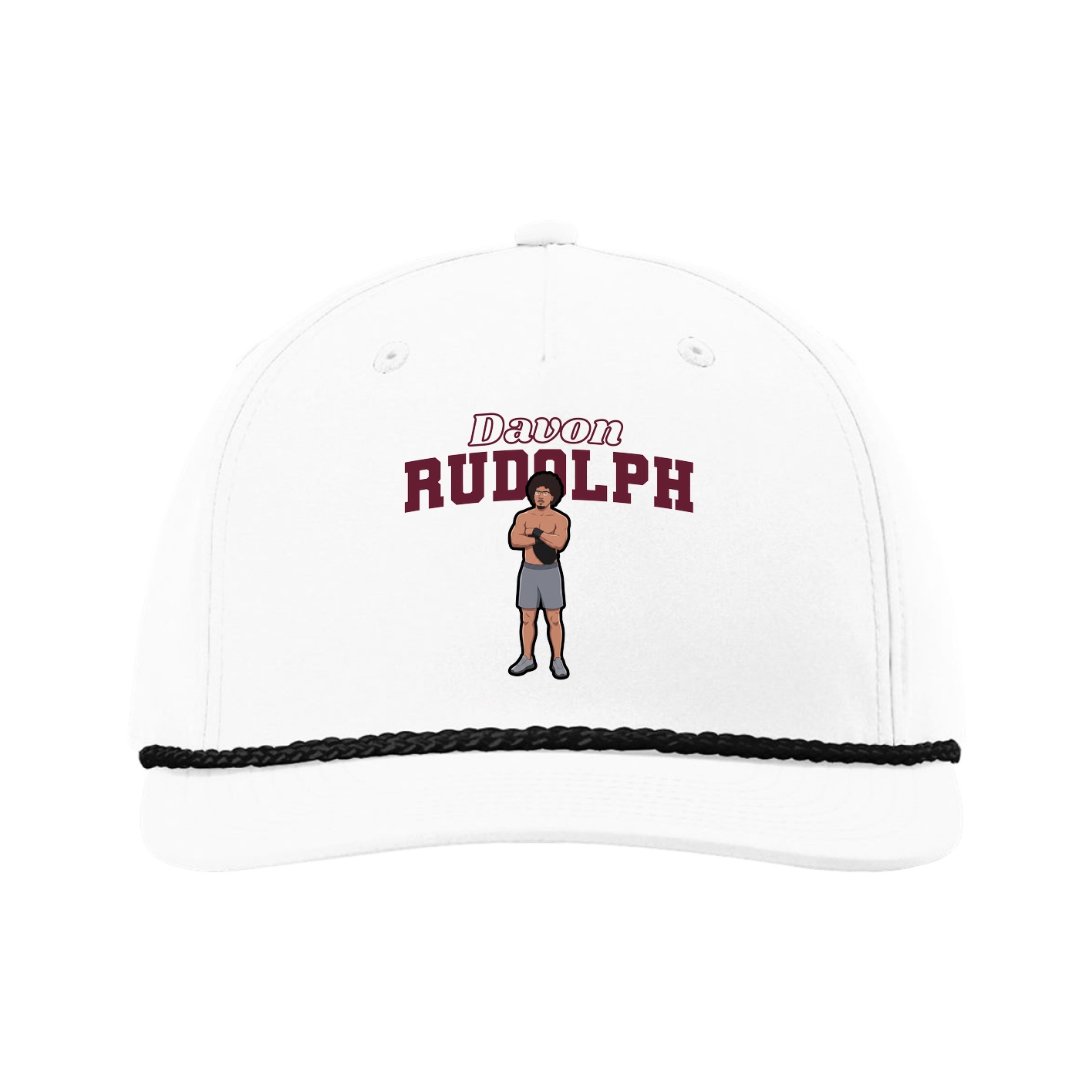 Five-Panel Classic Rope Cap — Name Arch in White