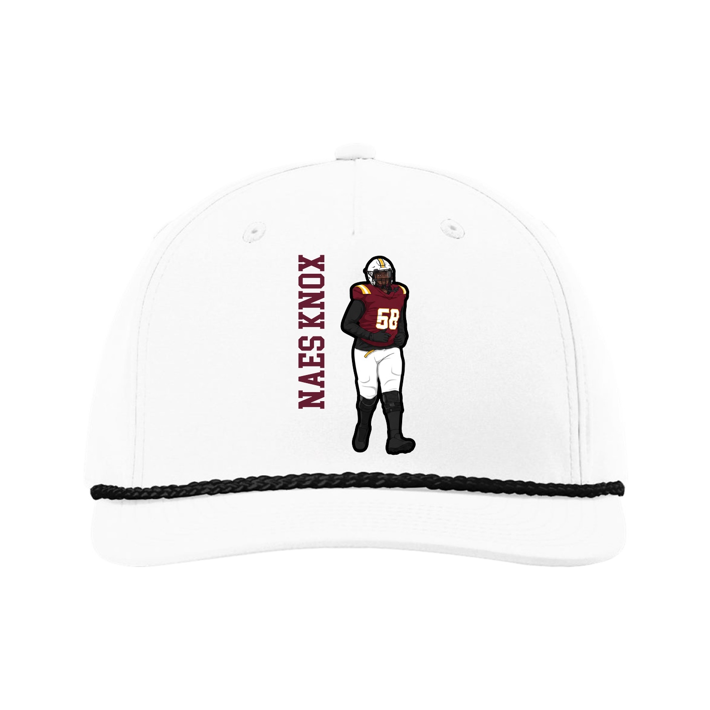 Five-Panel Classic Rope Cap — Name Vertical in White