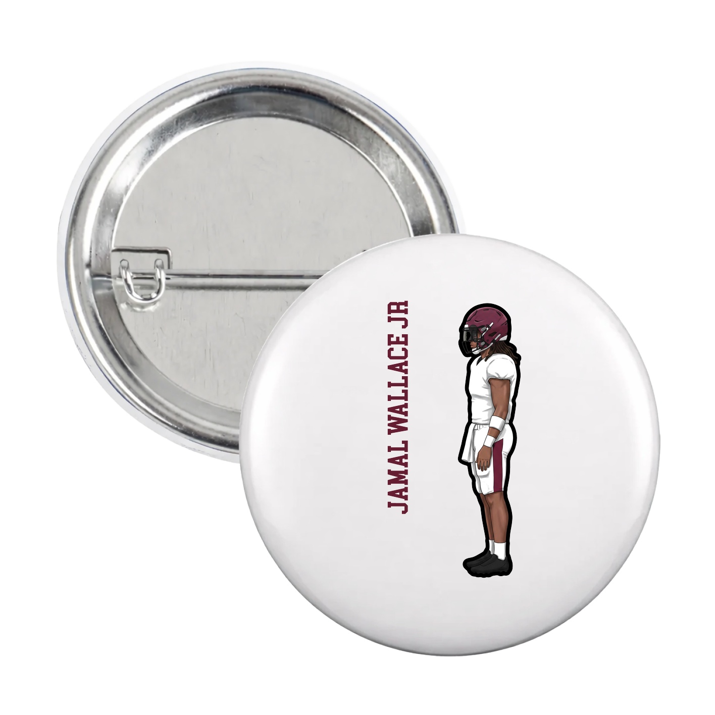 Game Day Button — Name Vertical in White