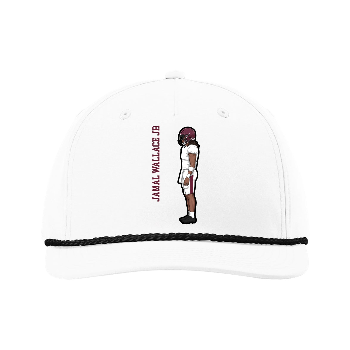 Five-Panel Classic Rope Cap — Name Vertical in White