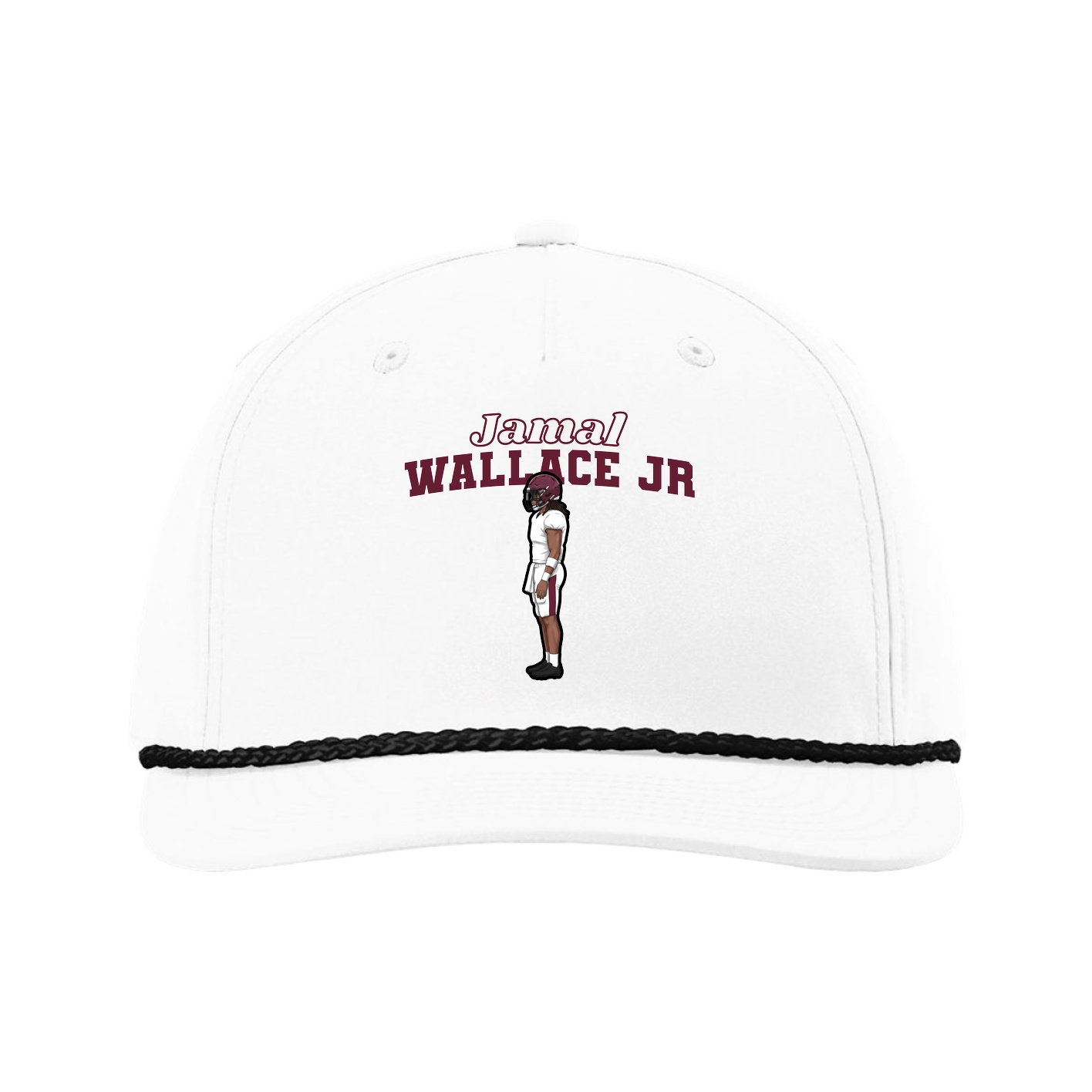 Five-Panel Classic Rope Cap — Name Arch in White