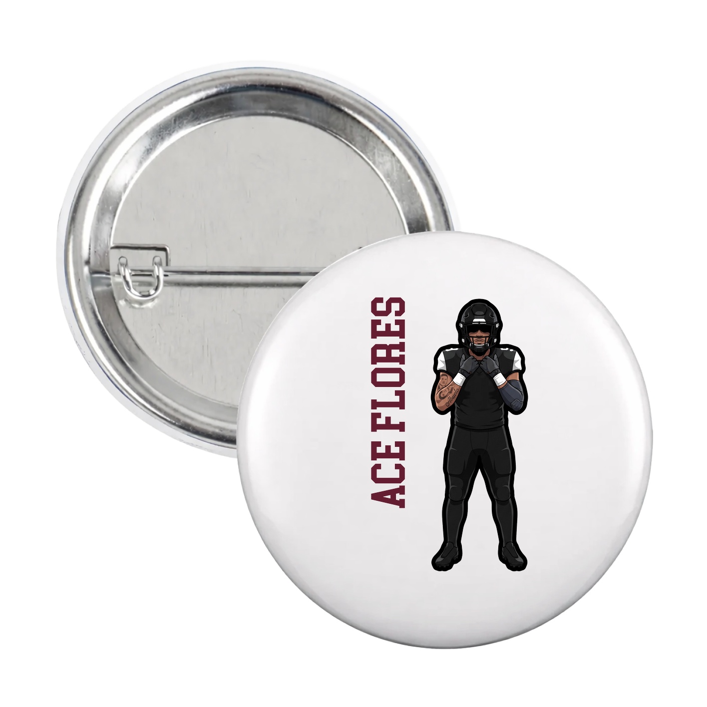 Game Day Button — Name Vertical in White