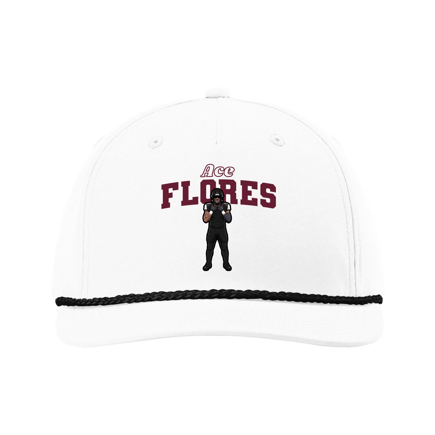 Five-Panel Classic Rope Cap — Name Arch in White