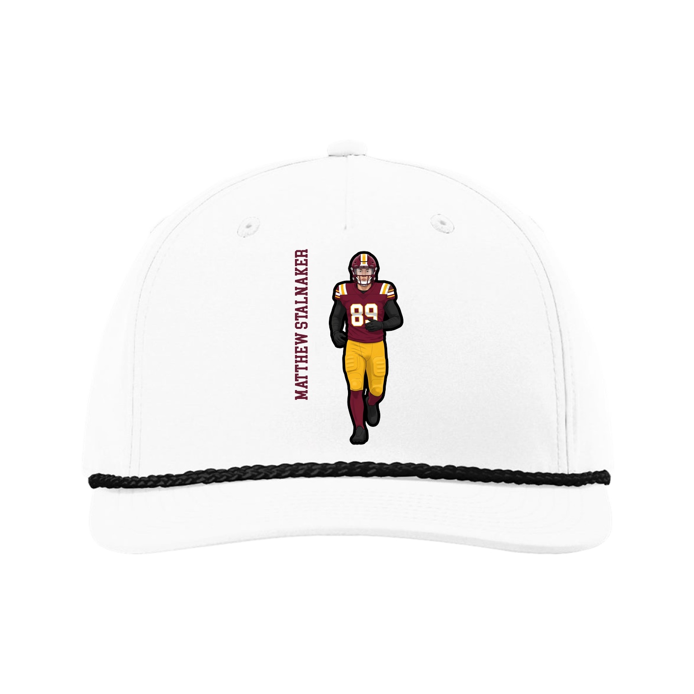 Five-Panel Classic Rope Cap — Name Vertical in White