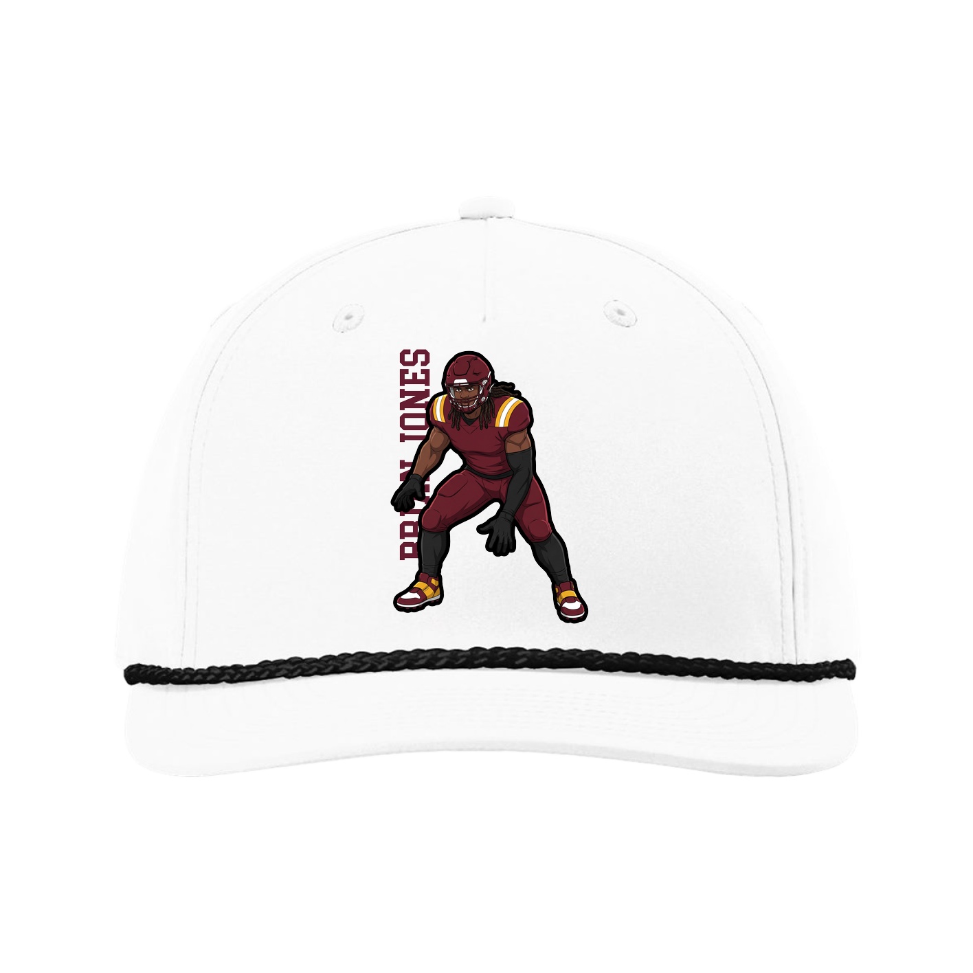 Five-Panel Classic Rope Cap — Name Vertical in White