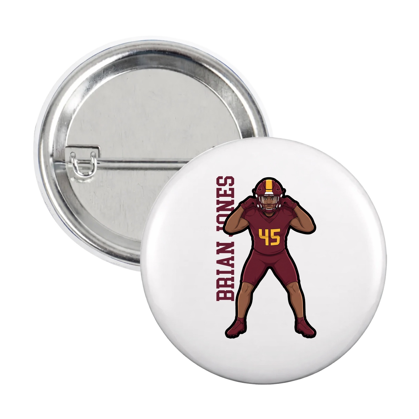 Game Day Button — Name Vertical in White