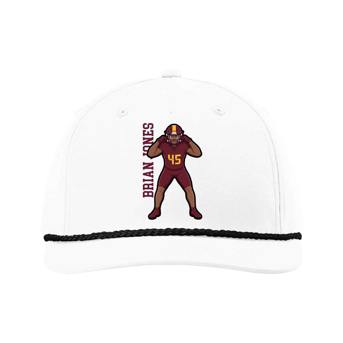 Five-Panel Classic Rope Cap — Name Vertical in White