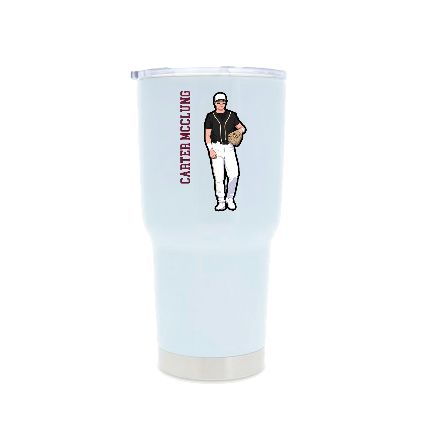 30oz Stainless Steel Tumbler — Name Vertical in White