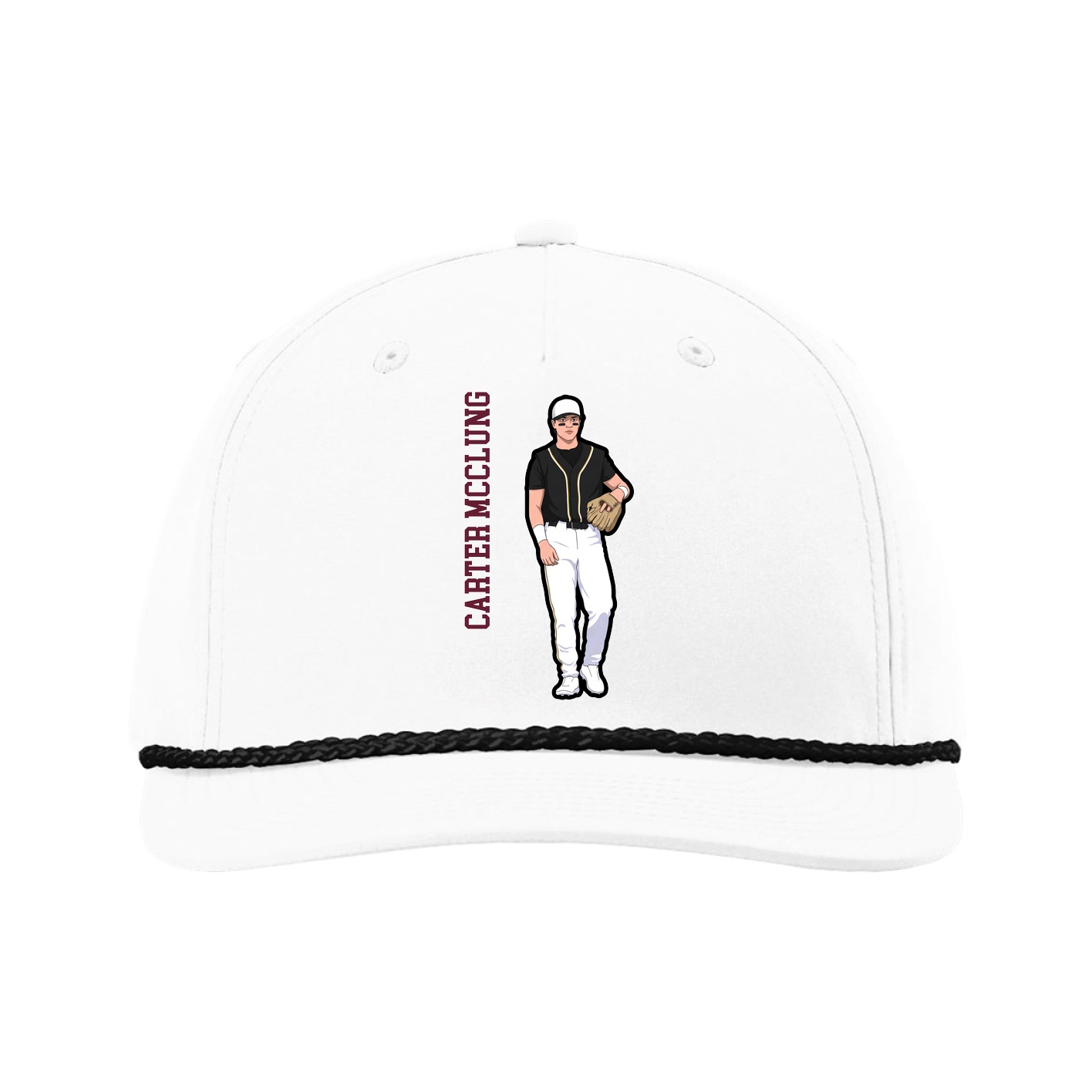 Five-Panel Classic Rope Cap — Name Vertical in White