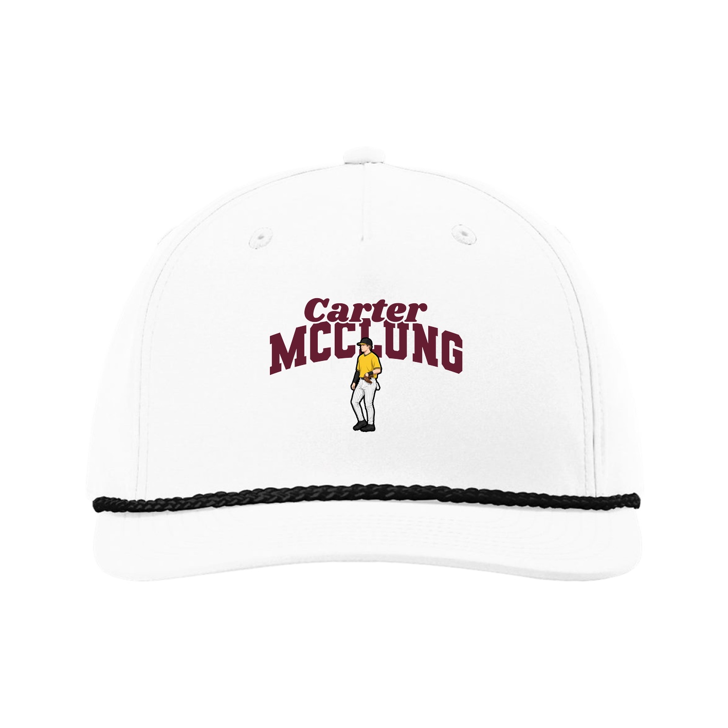 Five-Panel Classic Rope Cap — Signature Arch in White