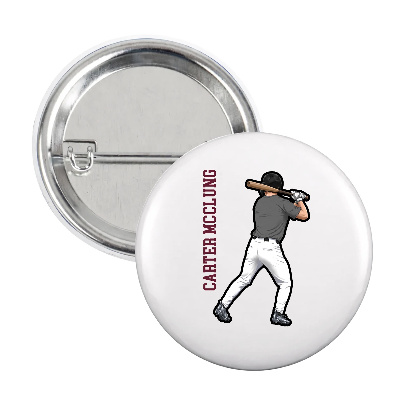 Game Day Button — Name Vertical in White