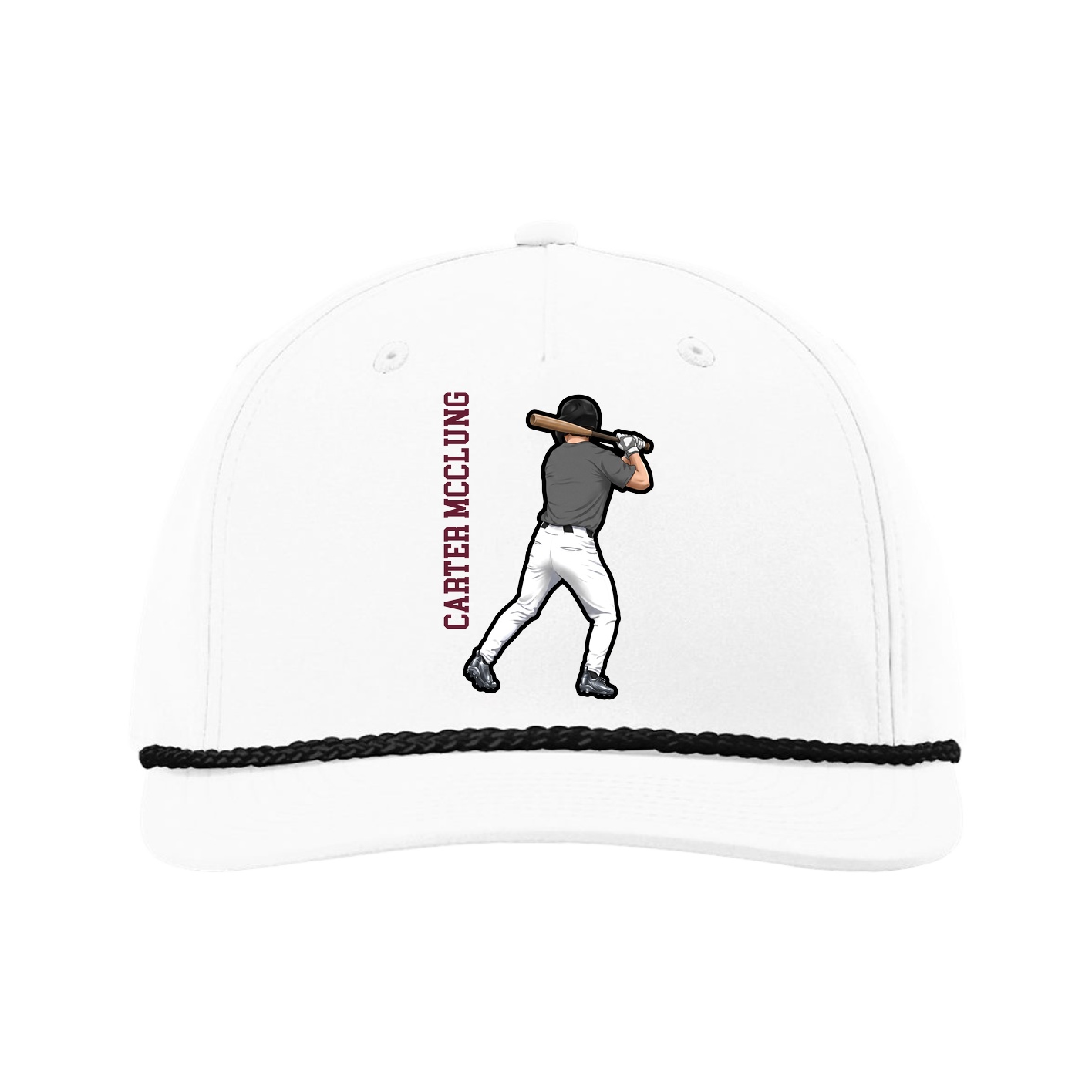 Five-Panel Classic Rope Cap — Name Vertical in White