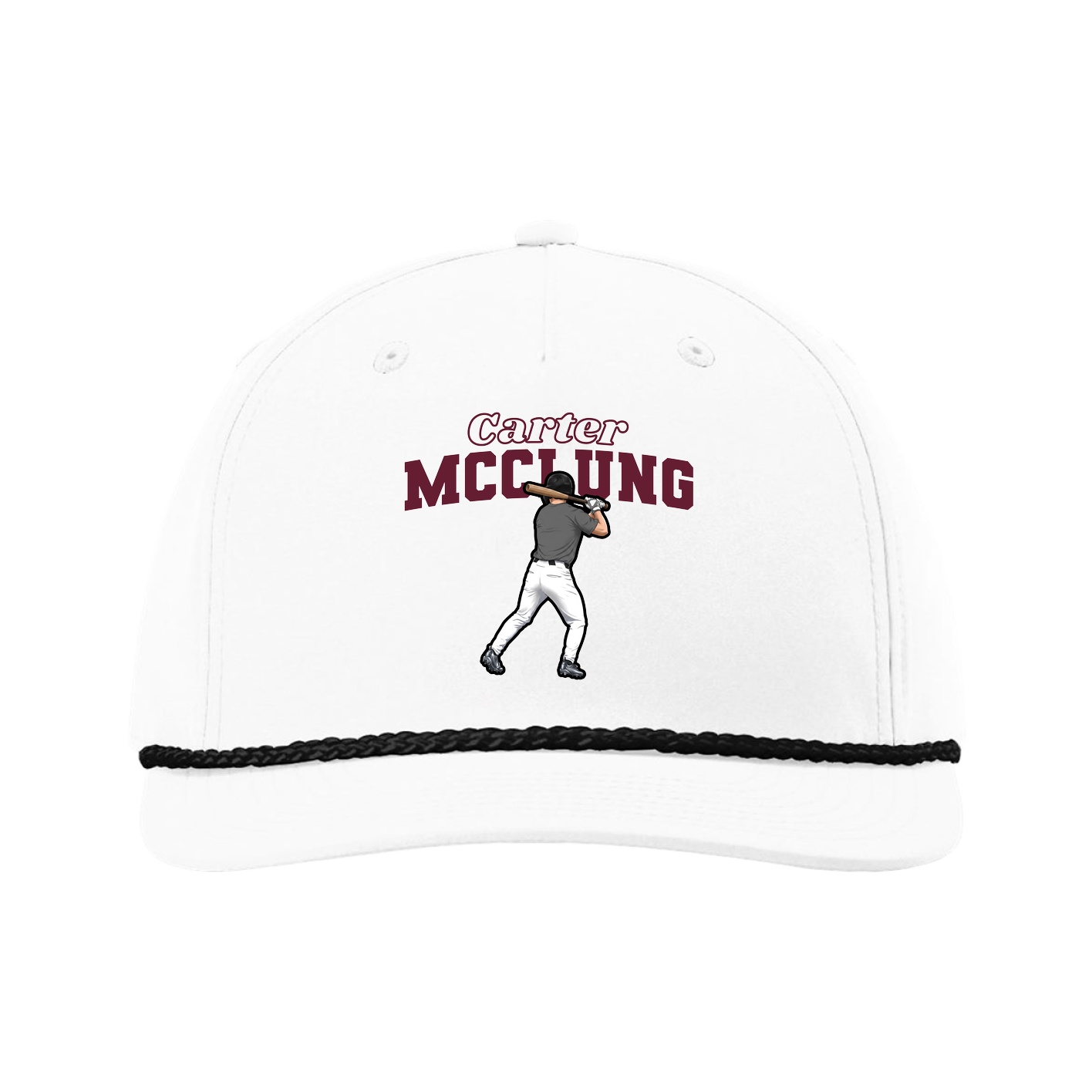 Five-Panel Classic Rope Cap — Name Arch in White