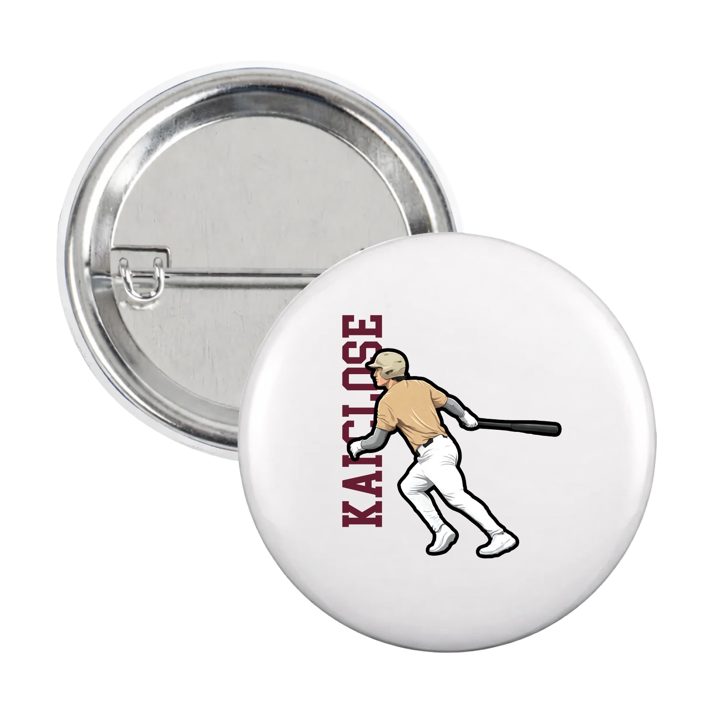 Game Day Button — Name Vertical in White
