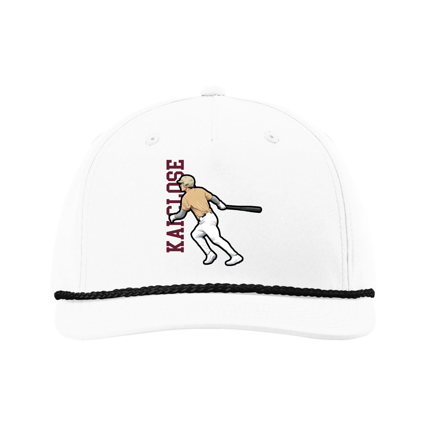 Five-Panel Classic Rope Cap — Name Vertical in White