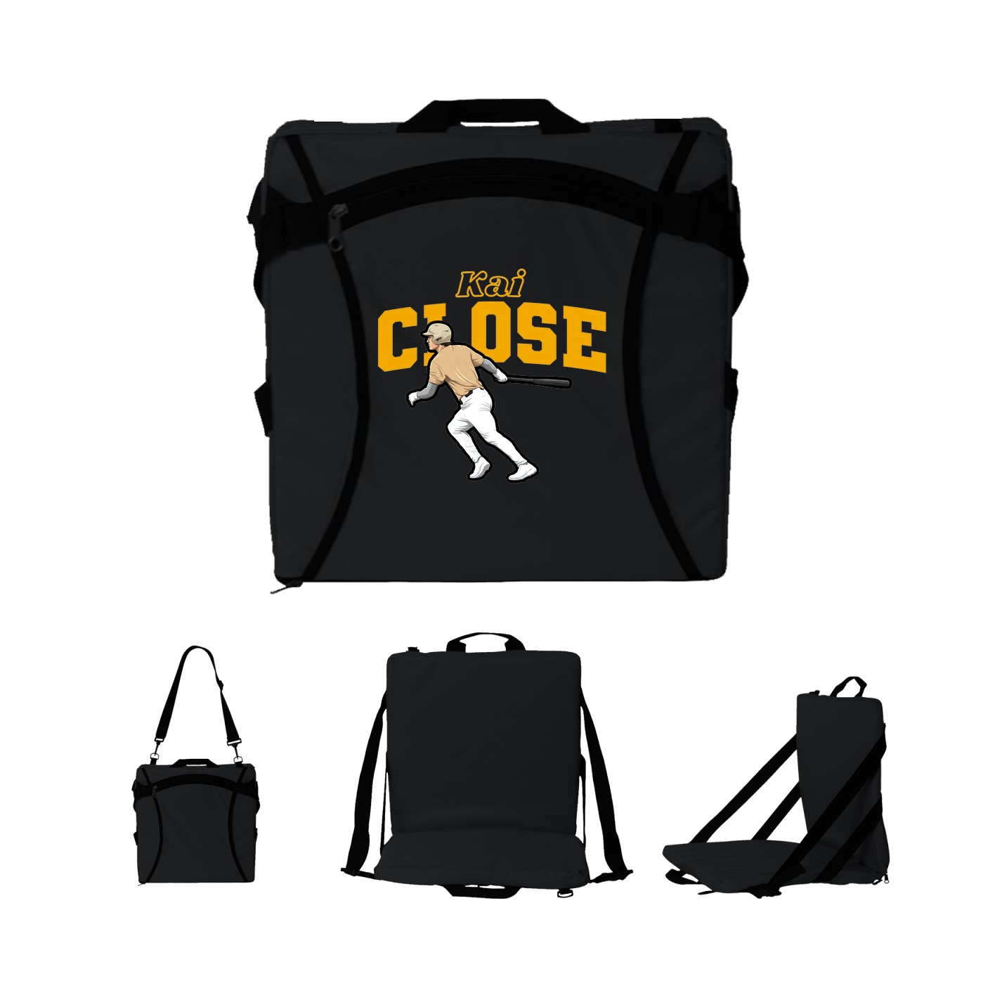 Folding Stadium Seat — Name Arch in Black
