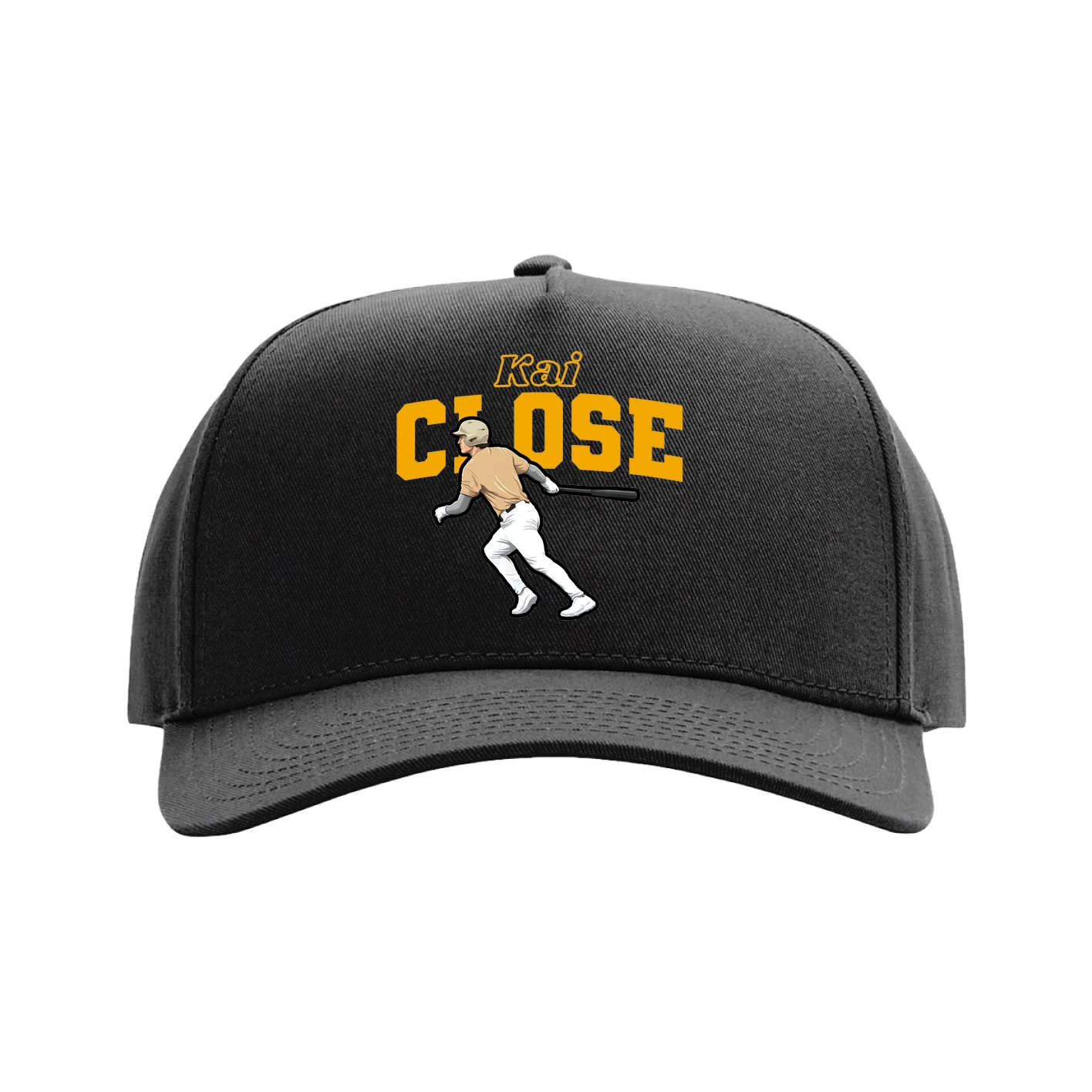 Full Fabric Five-Panel Champ Cap — Name Arch in Black