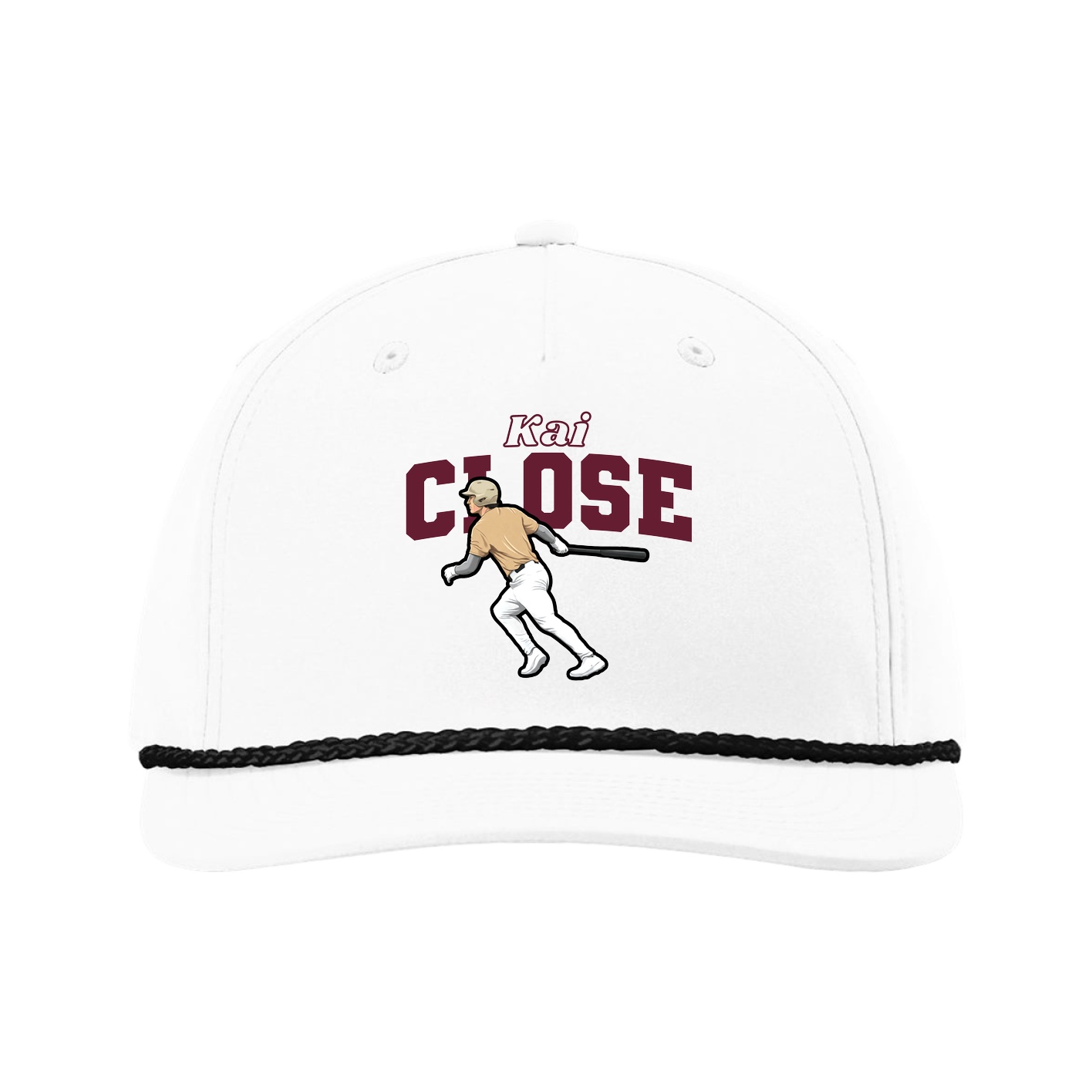 Five-Panel Classic Rope Cap — Name Arch in White