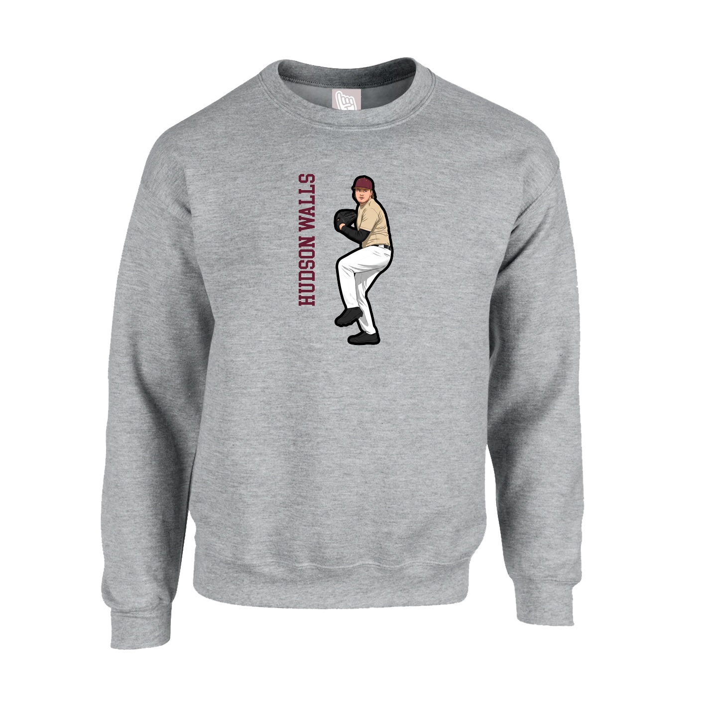 Fleece Crew — Name Vertical in Grey
