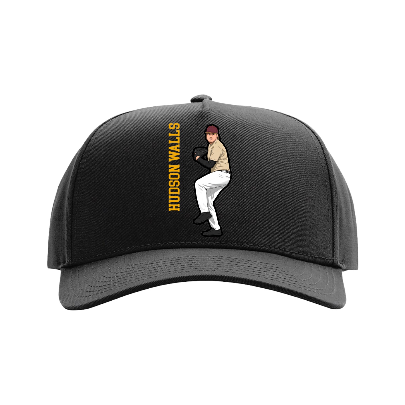 Full Fabric Five-Panel Champ Cap — Name Vertical in Black