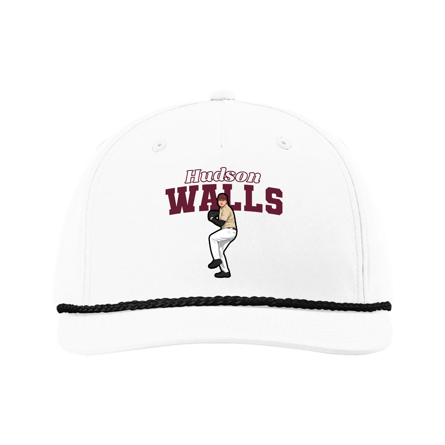 Five-Panel Classic Rope Cap — Name Arch in White
