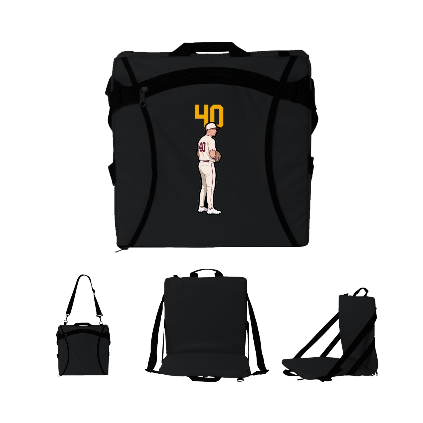 Folding Stadium Seat — Number Top in Black