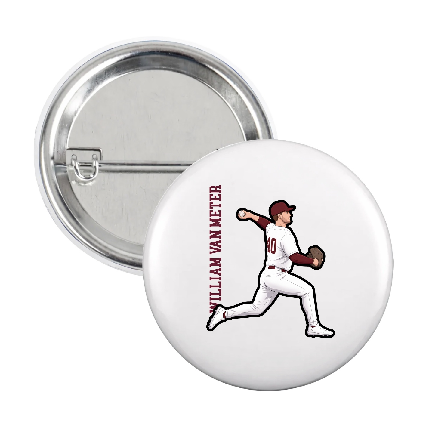 Game Day Button — Name Vertical in White