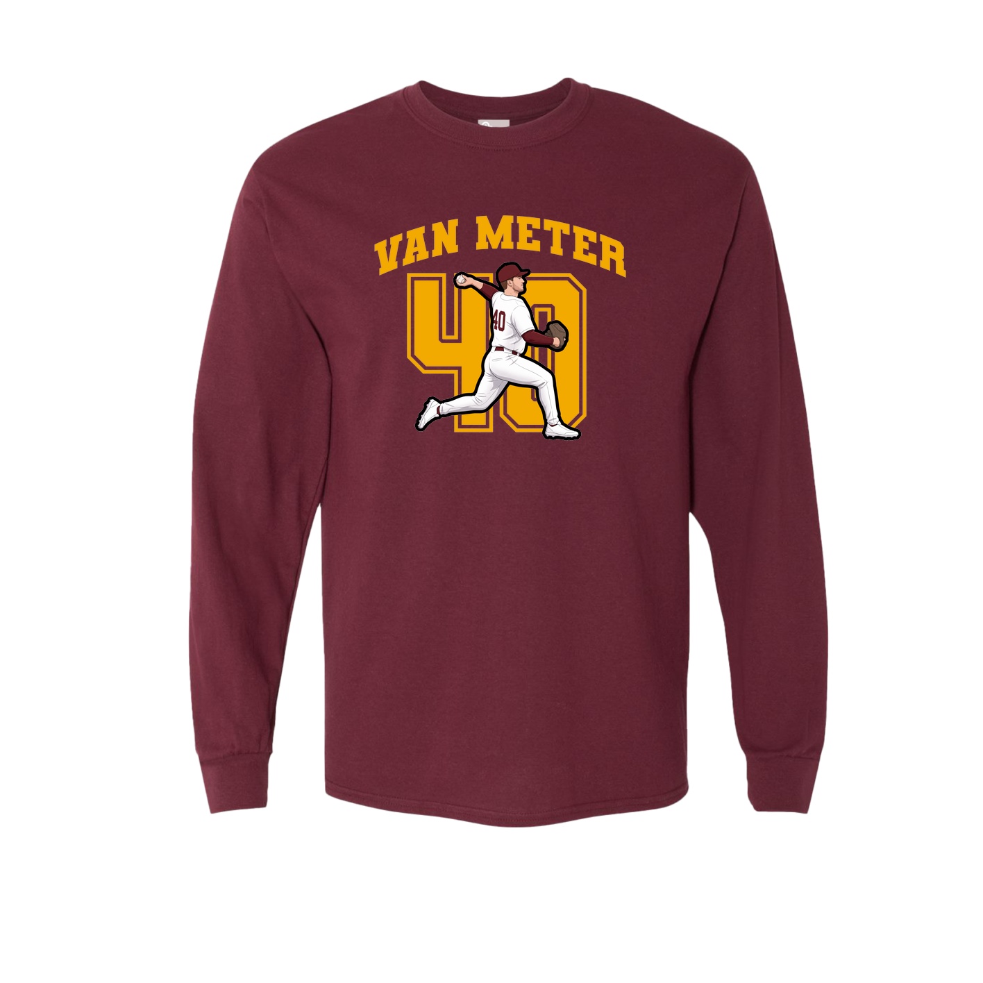 Long Sleeve Tee — Number in Maroon