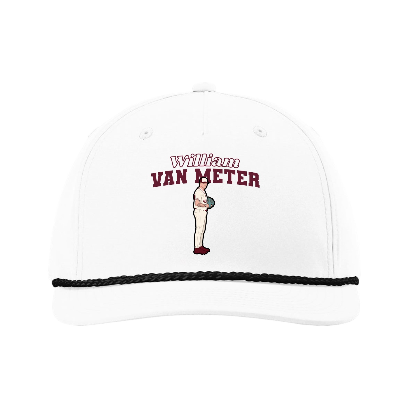 Five-Panel Classic Rope Cap — Name Arch in White