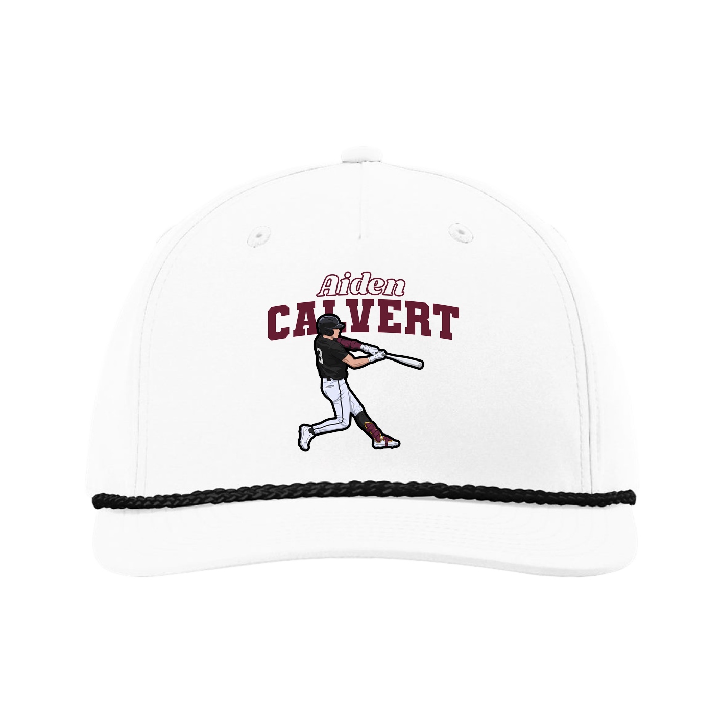 Five-Panel Classic Rope Cap — Name Arch in White